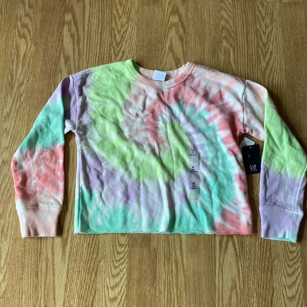 GAP Kids Cutoff Crop Crewneck Sweatshirt Multicolor Tie Dye Medium 8